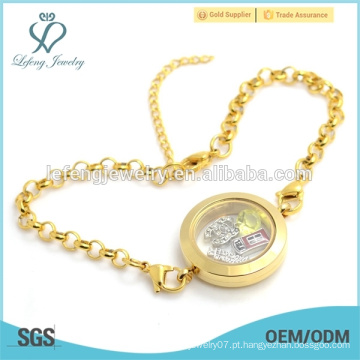 Moda de aço inoxidável flutuante locket encantos pulseira, bracelete de pérolas